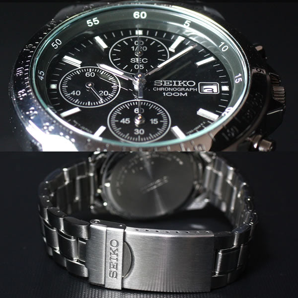 セイコー逆輸入 SEIKO クロノグラフ ブラック 腕時計 メンズ 100m防水 SND367P1