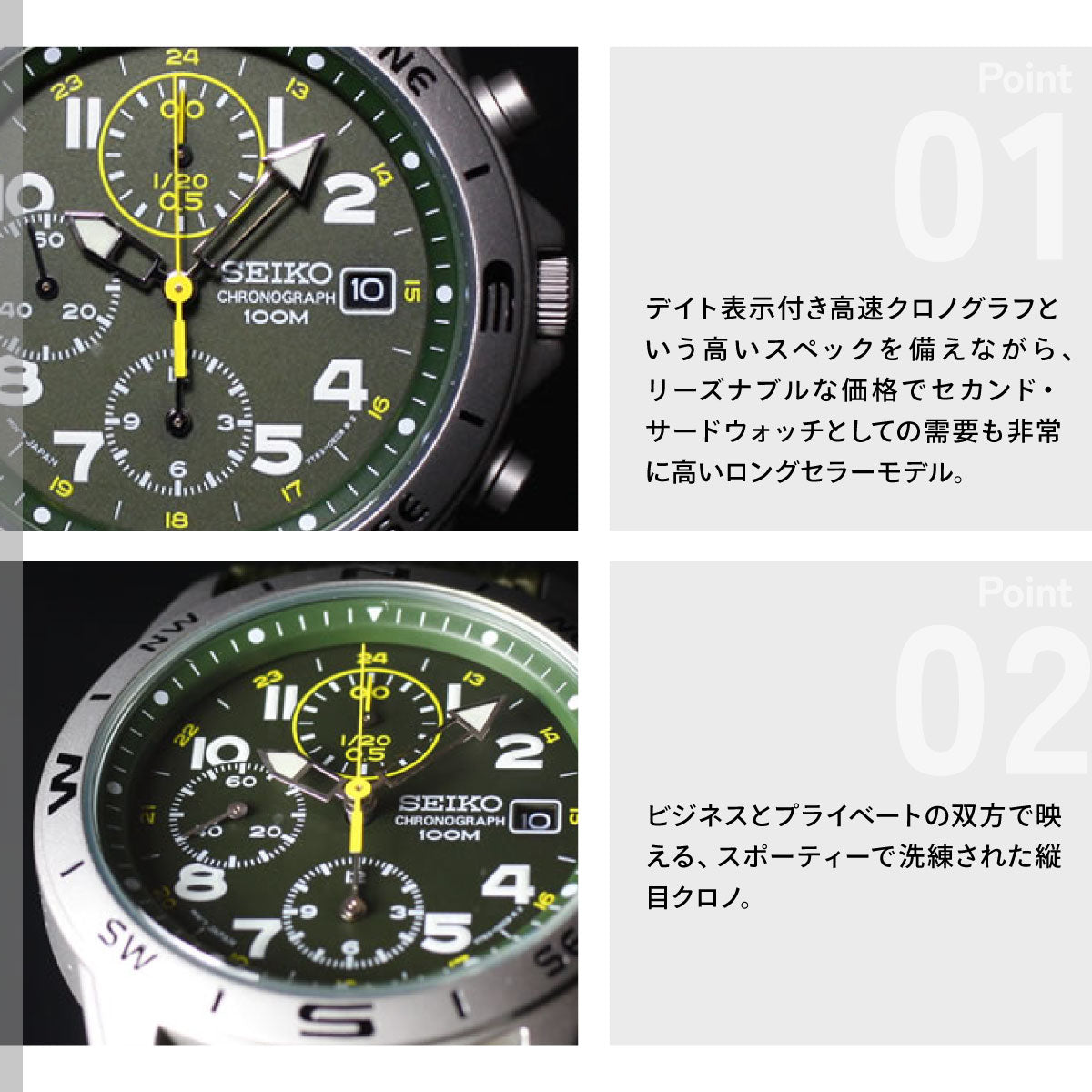 セイコー SEIKO 逆輸入 腕時計 ミリタリー クロノグラフ SND377P2