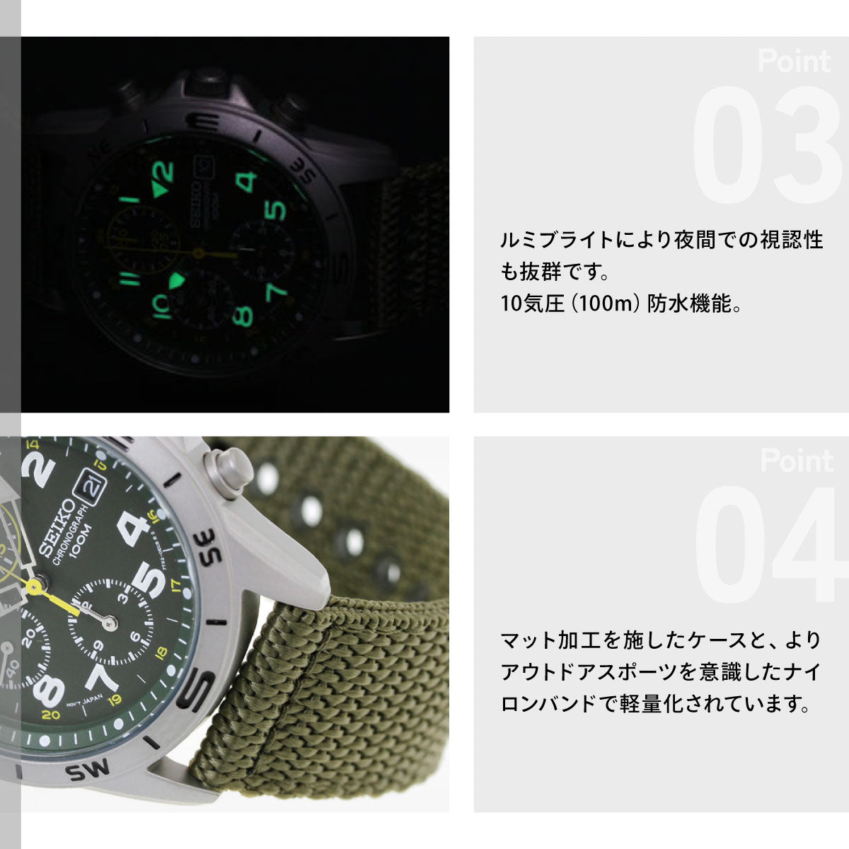セイコー SEIKO 逆輸入 腕時計 ミリタリー クロノグラフ SND377P2