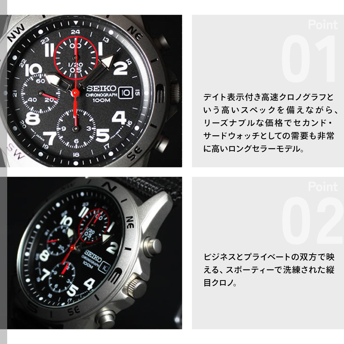 セイコー SEIKO 逆輸入 クロノグラフ ブラック 腕時計 メンズ SND399P1