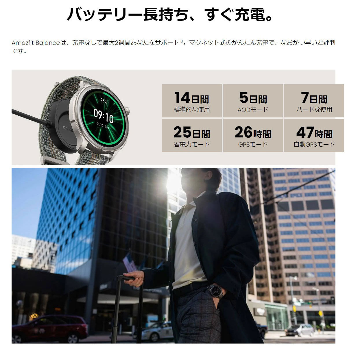 アマズフィット AMAZFIT スマートウォッチ Balance バランス ミッドナイト GPS 腕時計 メンズ レディース ウェアラブル SP170065C202