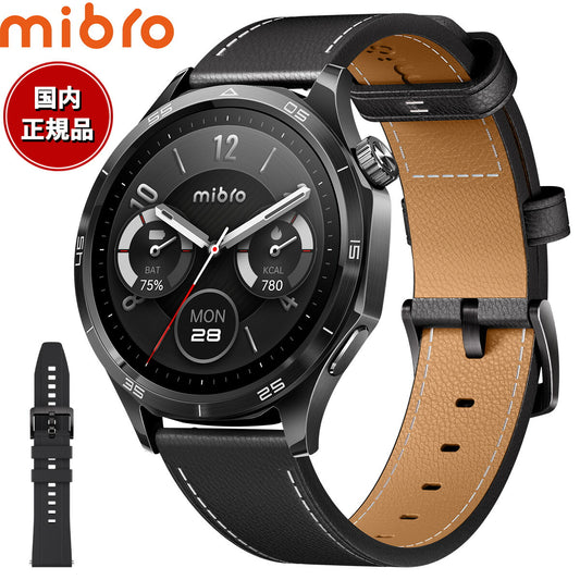 ミブロ Mibro スマートウォッチ mibro GT SP380017-C240 ブラックレザー 腕時計 メンズ レディース 替えバンド付属【2026 新作】