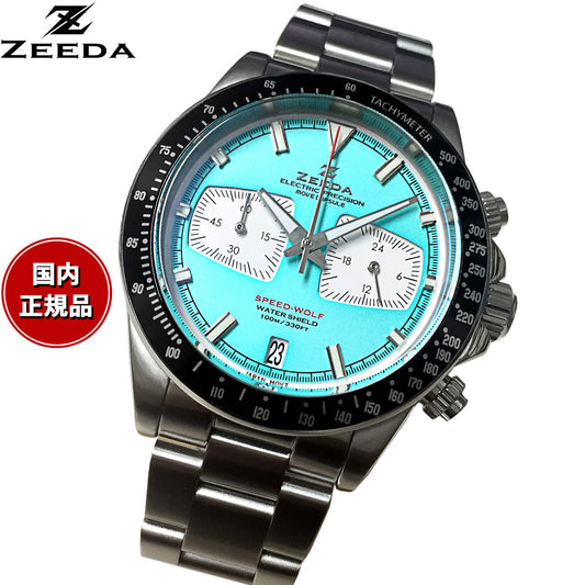 ジーダ ZEEDA スピードウルフ SPEED-WOLF SUPER MINTBLUE 腕時計 メンズ メカニカルクォーツ クロノグラフ SPW-MBL