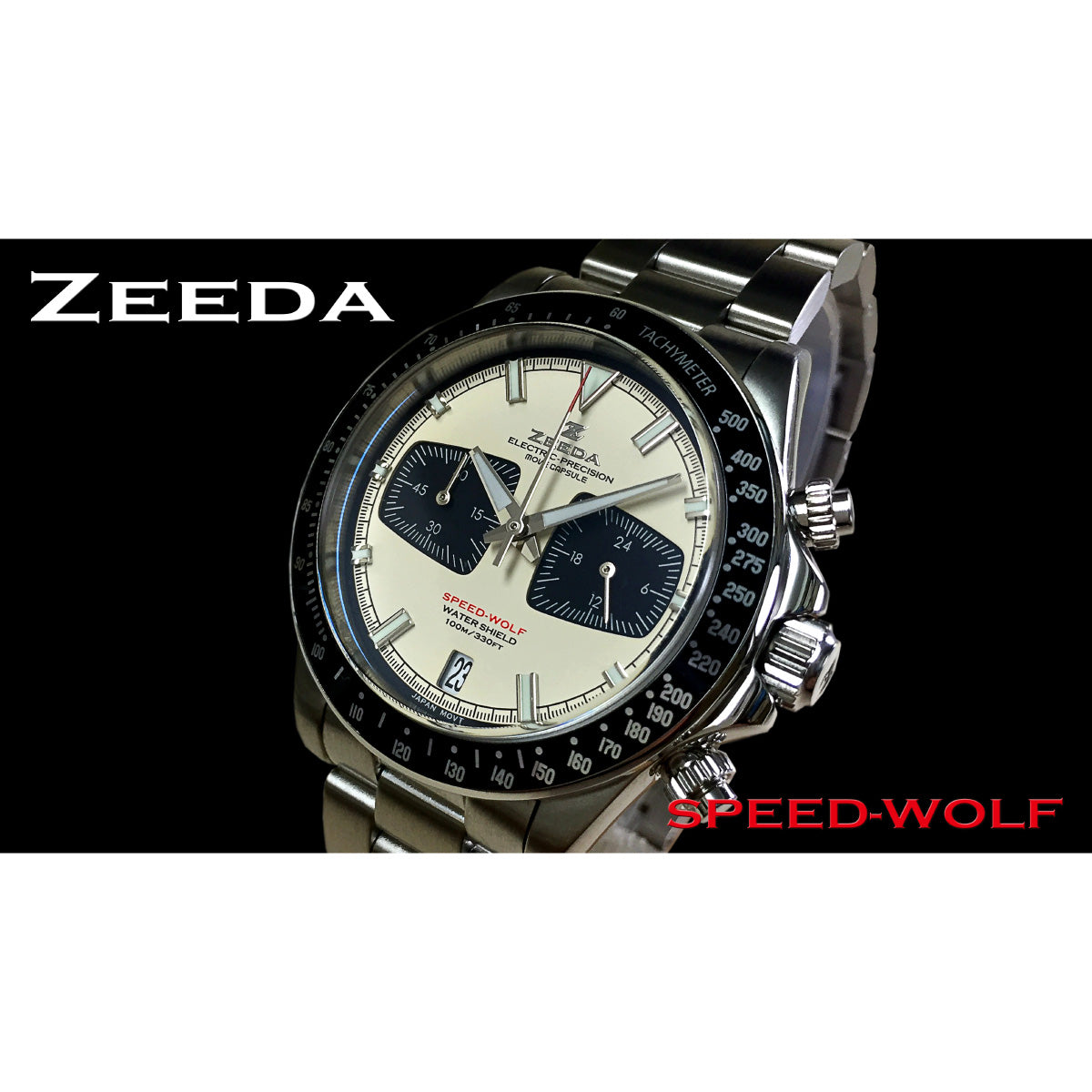 ジーダ ZEEDA スピードウルフ SPEED-WOLF VINTAGE WHITE 腕時計 メンズ メカニカルクォーツ クロノグラフ SPW-VWH