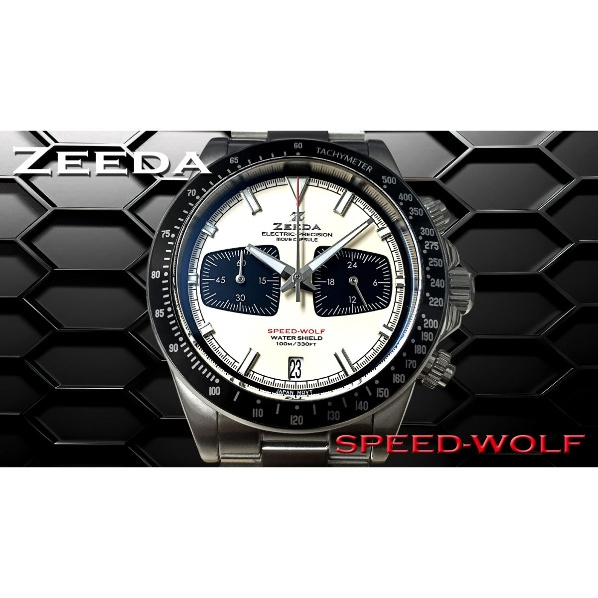 ジーダ ZEEDA スピードウルフ SPEED-WOLF VINTAGE WHITE 腕時計 メンズ メカニカルクォーツ クロノグラフ SPW-VWH