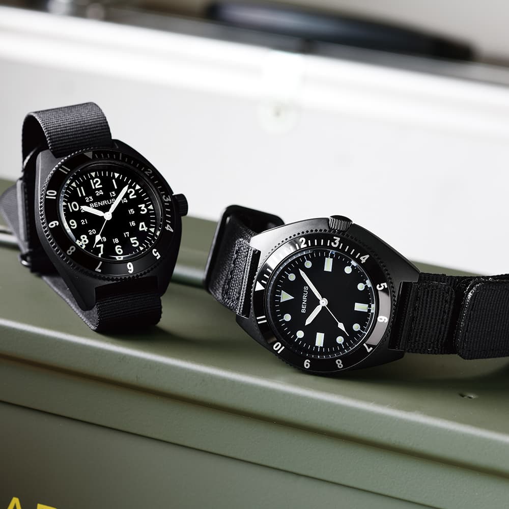 ベンラス BENRUS 腕時計 メンズ コンバットシリーズ TYPE-I BK COMBAT BK ミリタリーウォッチ ブラック/ブラック