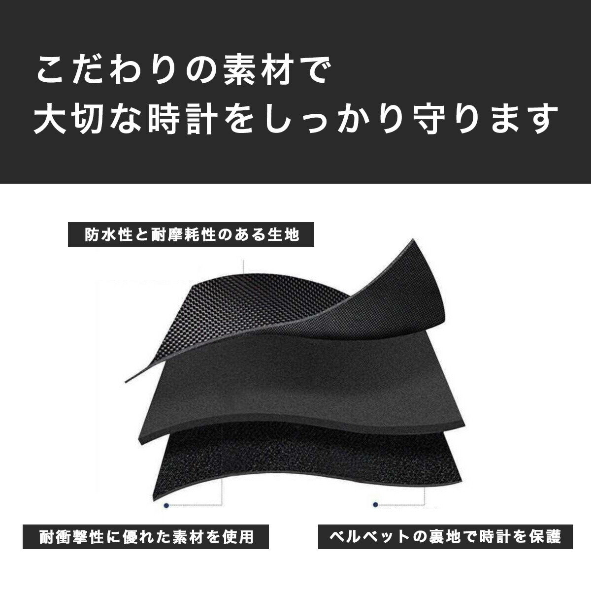 時計ケース 1本 収納ケース 持ち運び ジッパータイプ カラビナ付き 10×10×5cm ホワイト