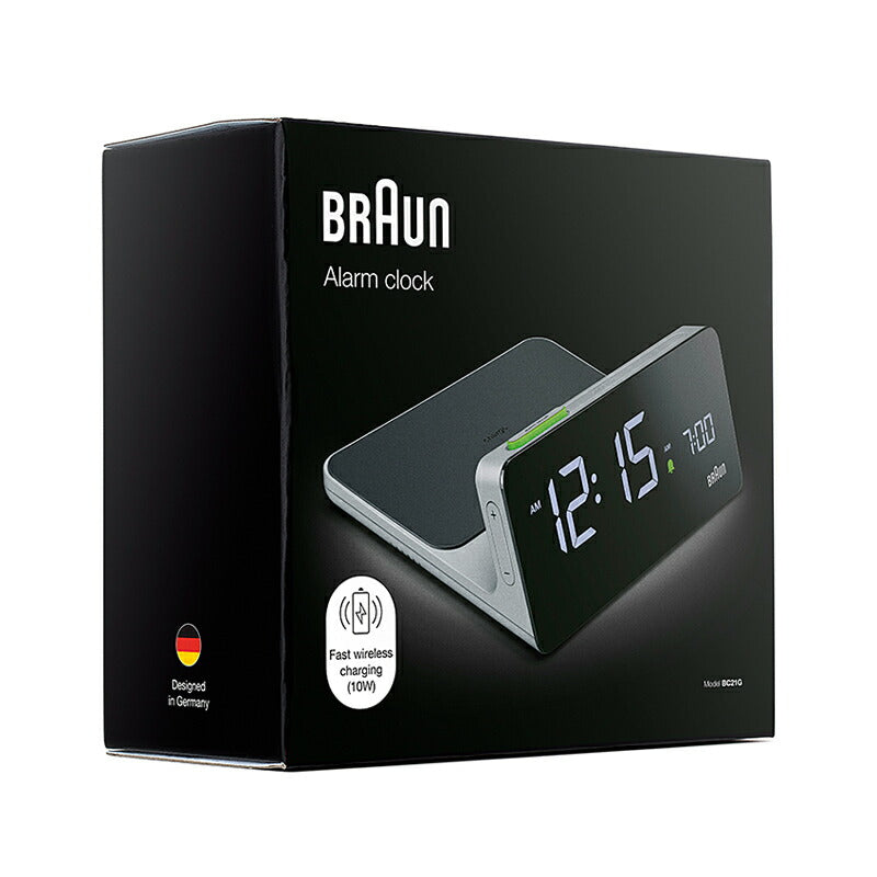 BRAUN ブラウン アラームクロック Qiワイヤレス充電 BC21G スリム デジタル 目覚まし時計 置時計 Digital Clock 140mm グレー