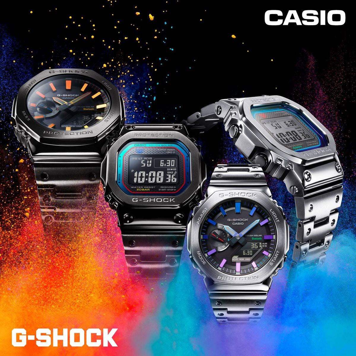 G-SHOCK カシオ Gショック CASIO GM-B2100BPC-1AJF タフソーラー フルメタル オールブラック 腕時計 メンズ スマートフォンリンク レインボーカラー