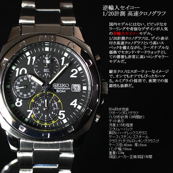 セイコー逆輸入 SEIKO 腕時計 クロノグラフ ブラック SND195 – neel 