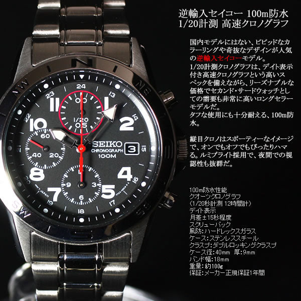 セイコー逆輸入 クロノグラフ ブラック SEIKO 腕時計 メンズ SND375【クオーツ】【レア】【W30608】【正規品】