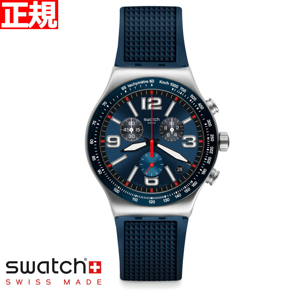 swatch スウォッチ 腕時計 メンズ ニューアイロニー クロノ ブルー・グリッド New Irony Chrono BLUE GRID クロノグラフ YVS454